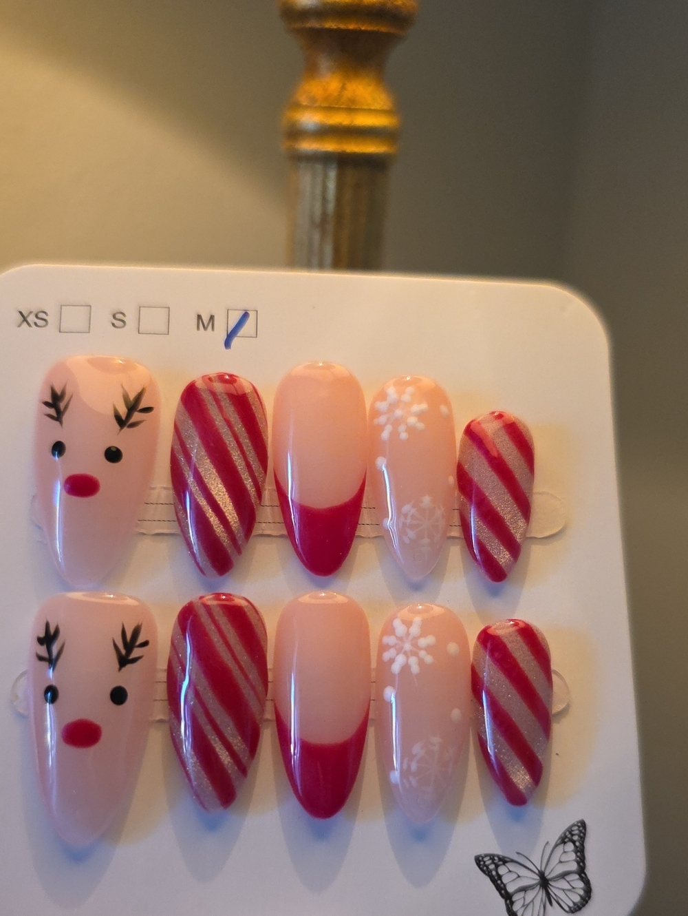 Holiday Reindeer & Candy Cane Press-On Nails - Size Med